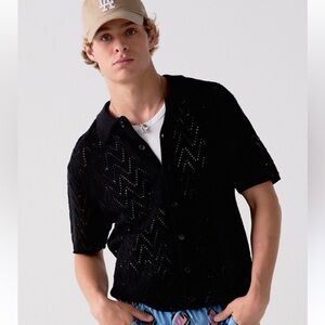 RSQ Men’s Open Sweater Button Up Shirt Black Size Medium NWT Oversized